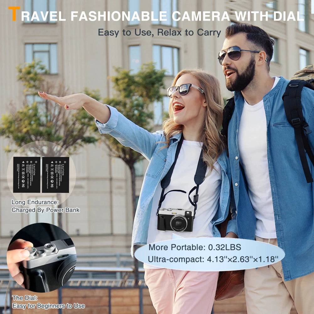 4K Digital Camera Auto Focus 48MP Vlogging Camera for YouTube and Anti-Shake Video Camera with Viewfinder Flash & Dial 16X Zoom