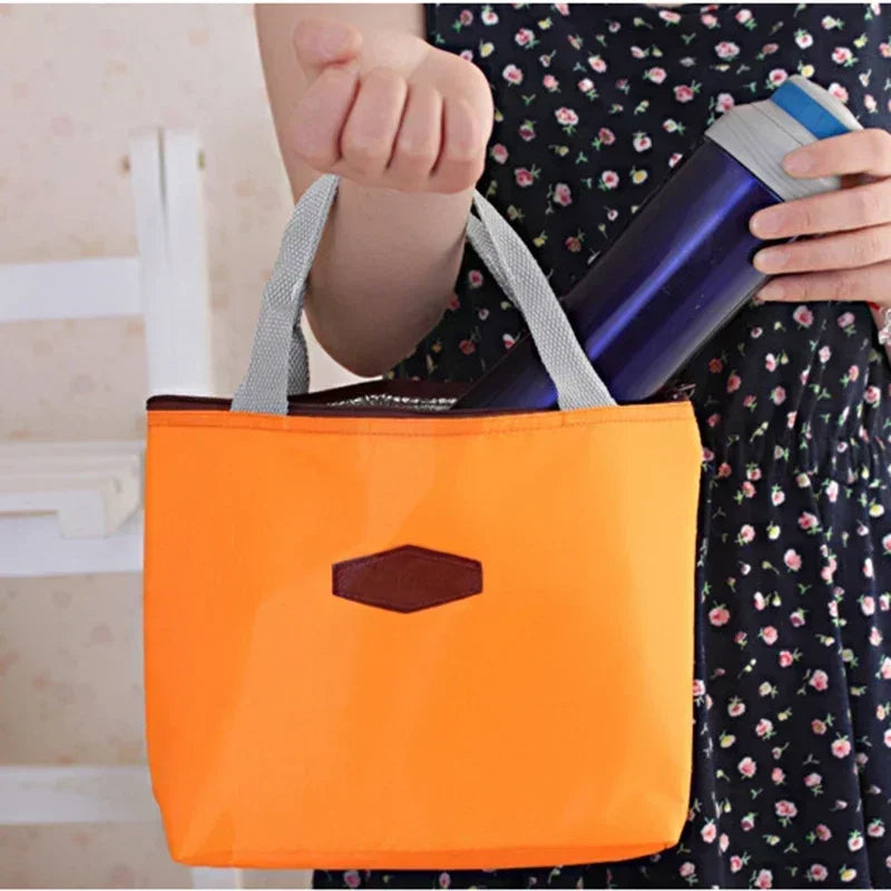 Lunch Box Camping Picnic Lunch Bag Solid Color Portable Insulated Refrigerated Cold Food Cooler Thermal Bag Handbag Hot