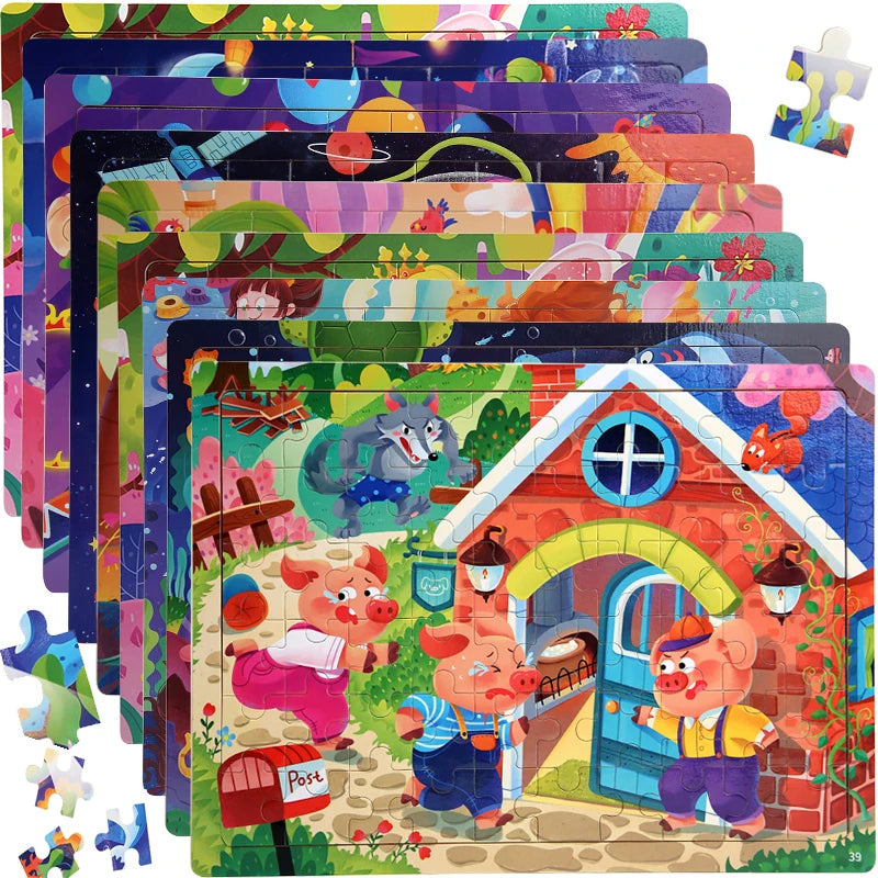 Clearance_60PCS Wooden Jigsaw Color 3D Puzzle Cartoon Characters Animal Early Educational Learning Logical Thinking Focus Puzzle
