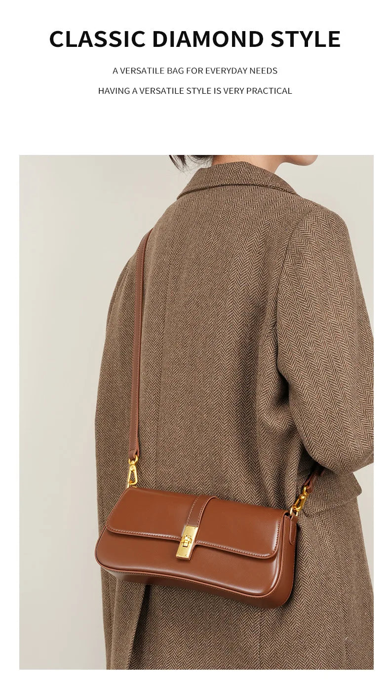 Women's High-End Leather Baguette Armpit Bag Versatile Single Shoulder Crossbody Bag Fashion Accessory for 2025