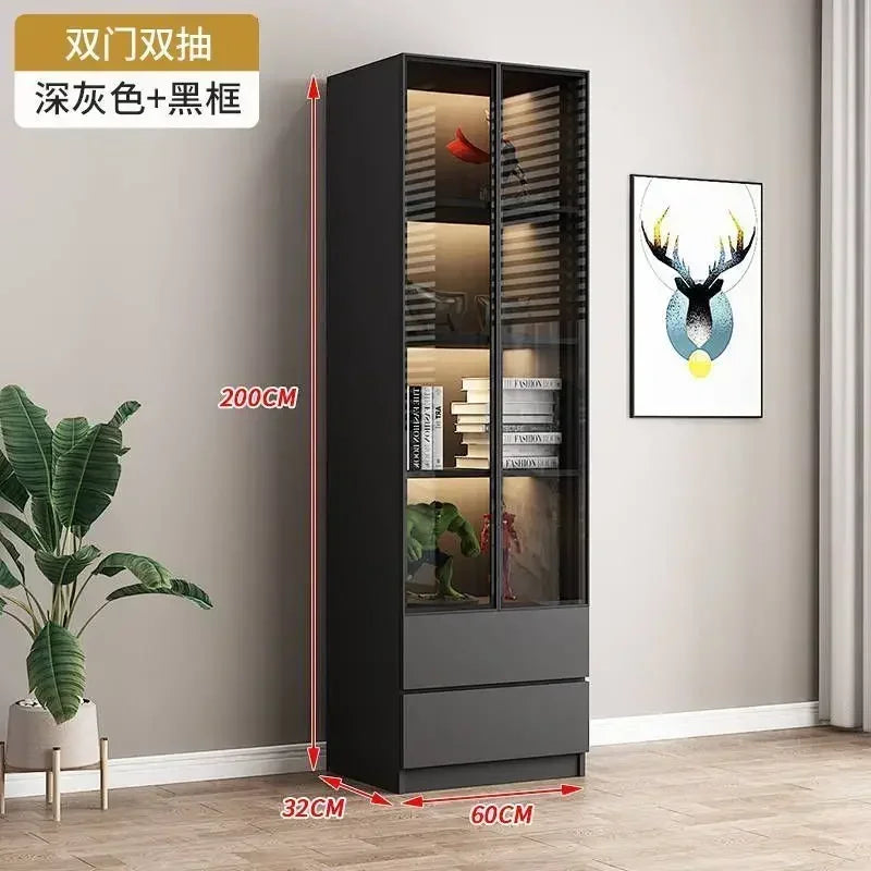 Modern Dust-Proof Bookcase with Glass Door Display Cabinet Modern Luxury Customized Home Living Room Integrated Bookshelf