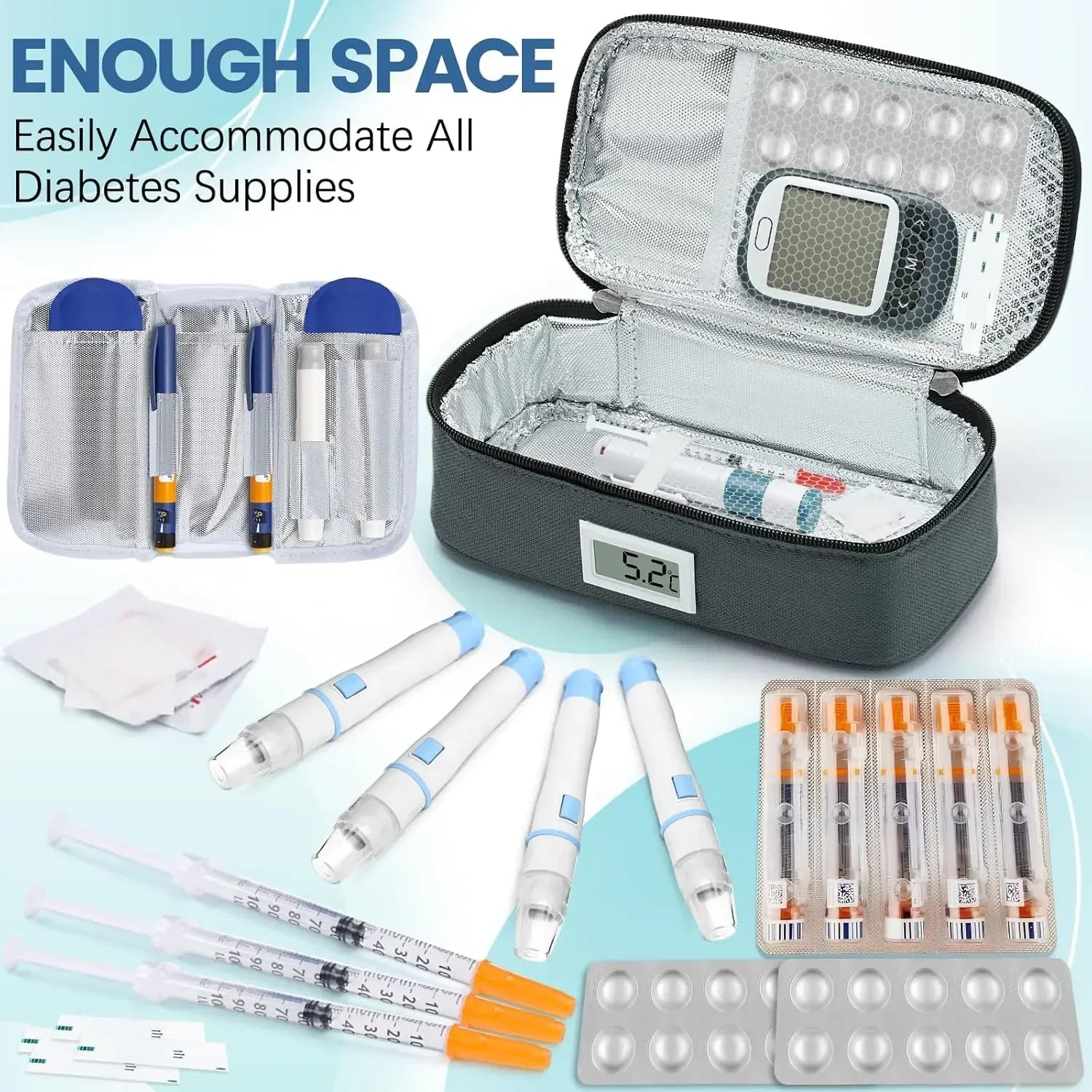 Insulin Refrigeration Small Refrigerator Convenient Medicine Refrigerator With 2 Ice Packs LED Temperature Display OutdoorTravel