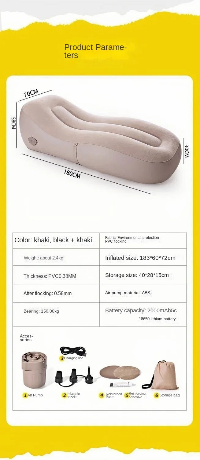 Outdoor Inflatable Sofa USB Rechargeable Portable Air Sofa, Music Festival Nap Camping Fully Automatic Inflatable Lounge Chair