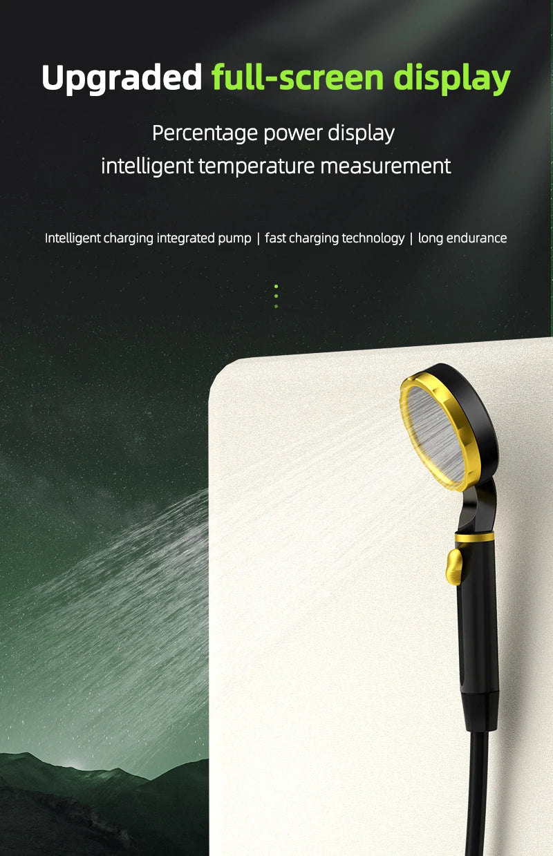 Portable camping shower equipment, 6000mAh rechargeable, LED display screen, outdoor simple electric mobile shower set