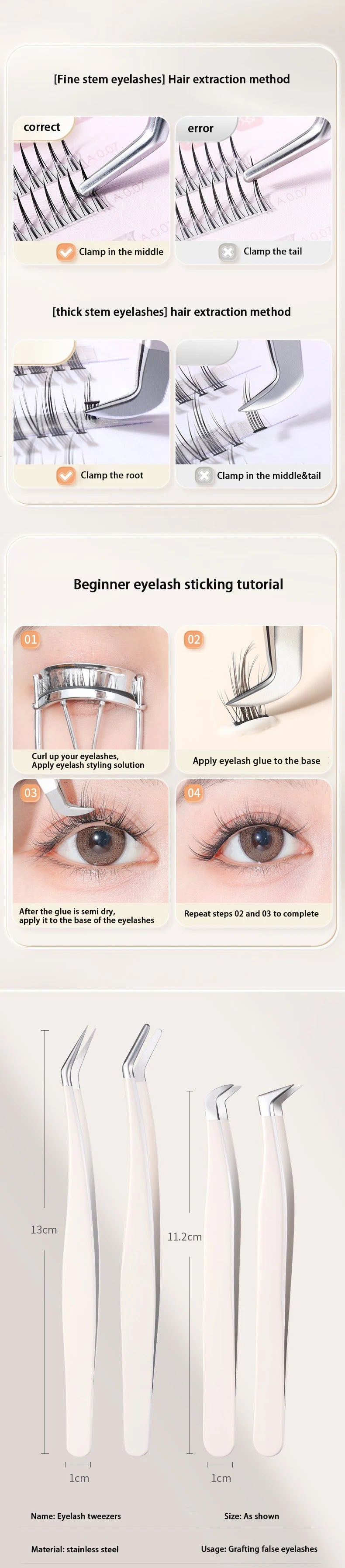 Multifunctional Tweezers Stainless Steel Eyelash Tweezers Grafting False Eyelash Patches False Eyelash Aids Portable Tweezers Be