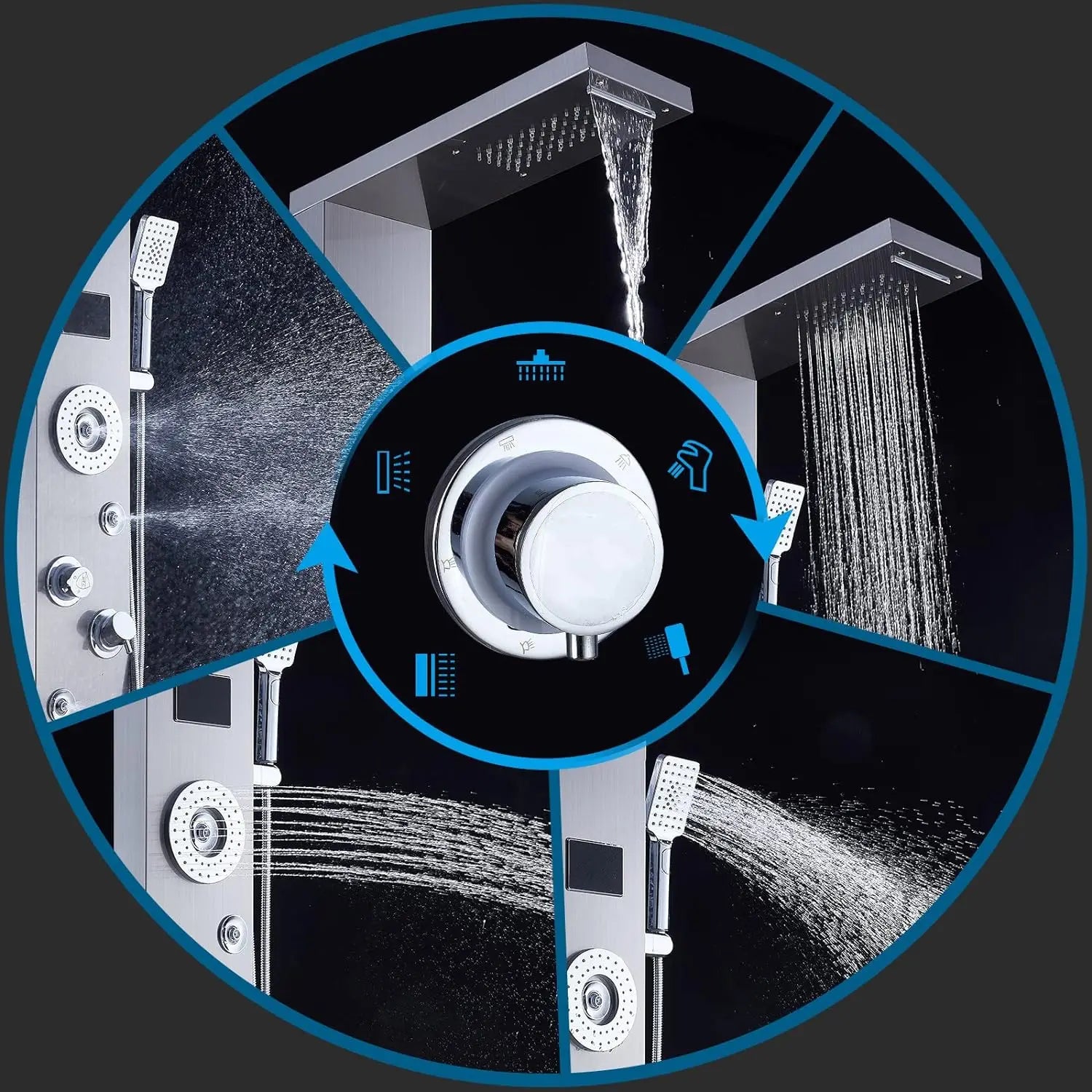 ZAPPO Rainfall Waterfall Massage System with Body Jets Bathroom Shower Panel Temperature Digital Display Shower Panel Shower Set