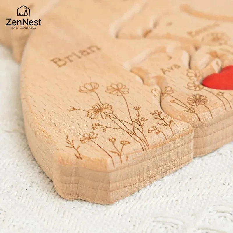 Artistic Wooden Puzzles, Little Bear Family Personalized Name Puzzles, Thanksgiving Christmas Gifts, Home Tabletop Decorations