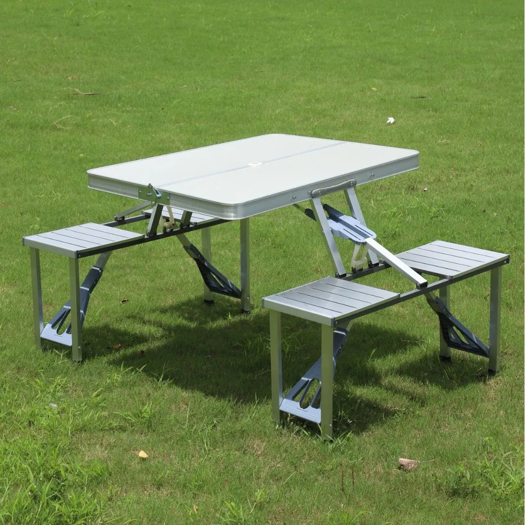 New Folding Camping Table with 4 Chairs Portable Folding Table Courtyard Table Alloy Connected Simple Fold Picnic Table Outdoor