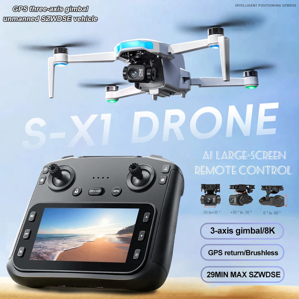 S-X1 MAX GPS Drone 4K Professional HD Camera 3-Axis Gimbal Aerial photography Brushless Screen 5G WIFI FPV Dron RC Quadcopter