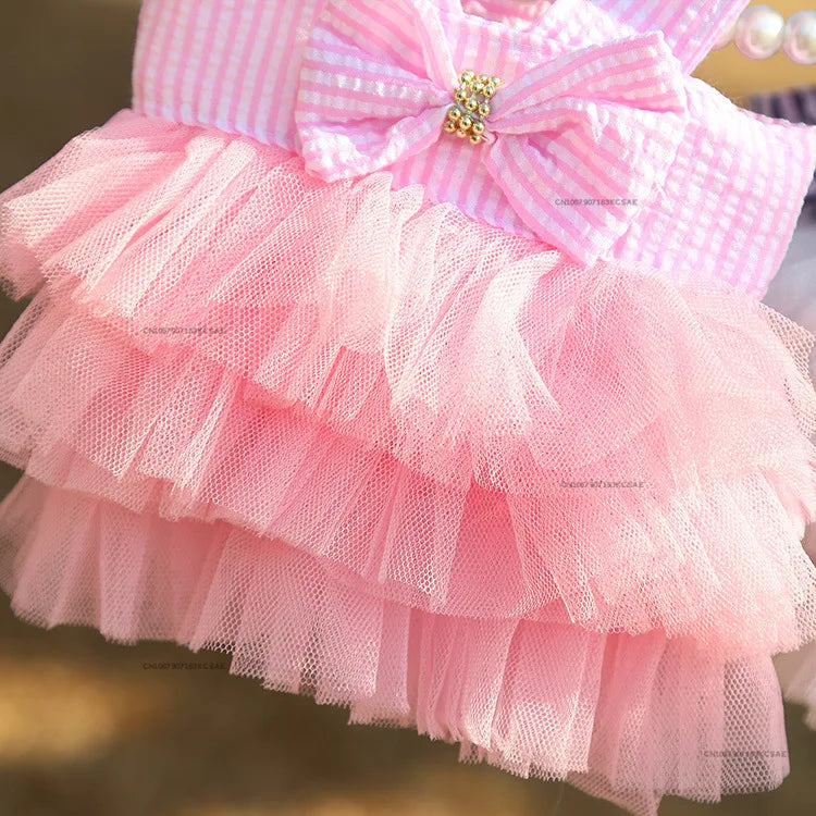Cat Summer Dress Dog Lace Skirt Pet Clothing Chihuahua Stripe Skirt Puppy Cat Princess Apparel Cute Puppy Clothes Cat Lace Skirt