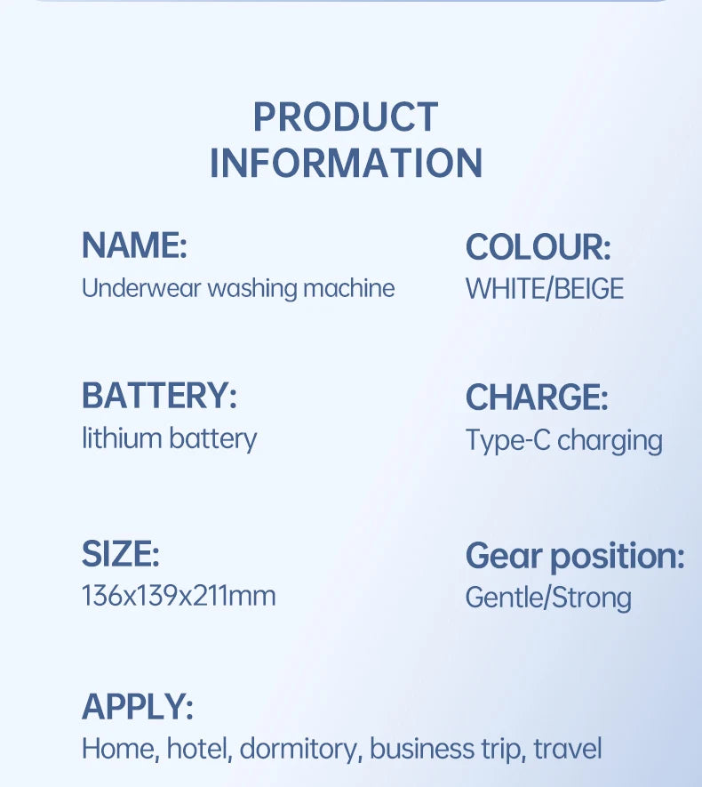 F1 portable mini washing machine with USB charging, silent and fully automatic washing machine, a must-have for dormitory travel