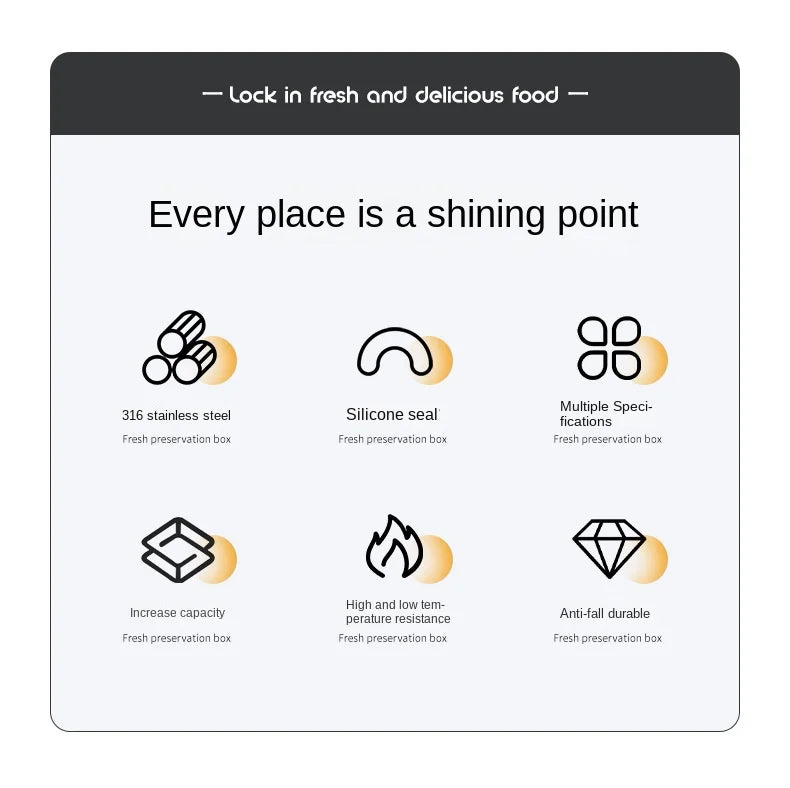 304 Stainless Steel Crisper, Lunch Box, Sealed Leak-proof Bento Box, Refrigerator Freezer Storage Box, Camping Lunch Box