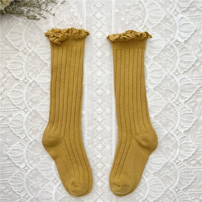 Girls Knee High Socks Baby Kids Toddlers Ruffle Long Soft Cotton Sock Lace Flower Children School Socks