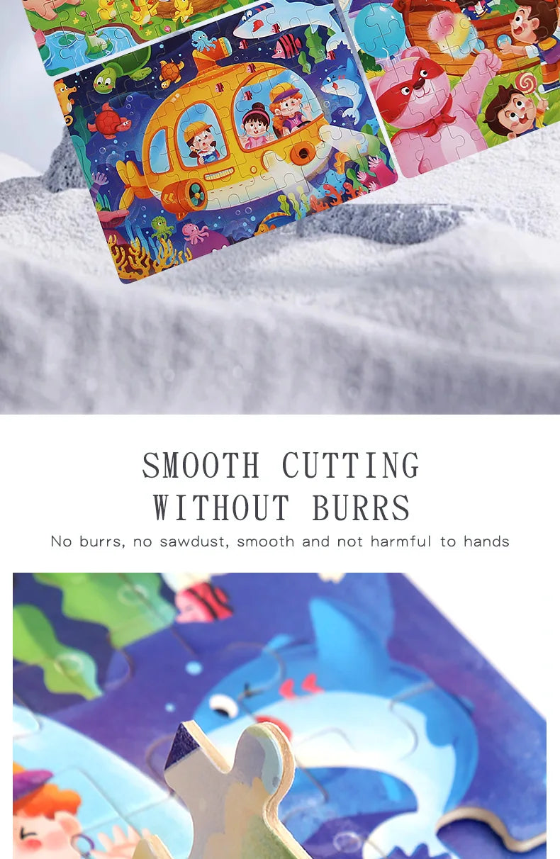 Clearance_60PCS Wooden Jigsaw Color 3D Puzzle Cartoon Characters Animal Early Educational Learning Logical Thinking Focus Puzzle