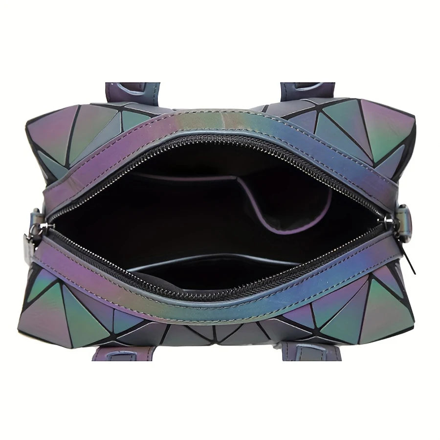 Ladies' geometric diamond handbag, luminous shoulder bag, large-capacity Boston bag, foldable women shoulder crossbody bag