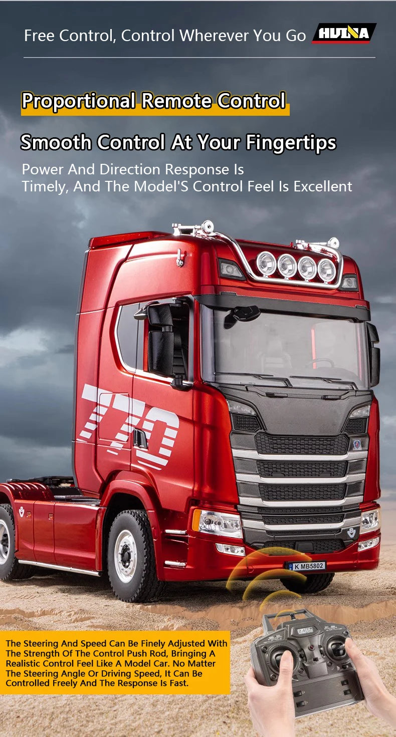 HUINA 1501 770S Alloy Tractor 19CH RC Truck 1/18 2.4G remote control Engineering Trailer Truck with Light and Sound Toys