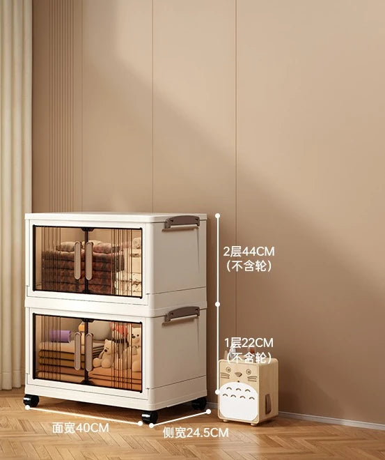 Free Installation Storage Cabinet Living Folding Storage Box Organizer Clothes Livin Dress Room Folding Snack Cabinet with Wheel