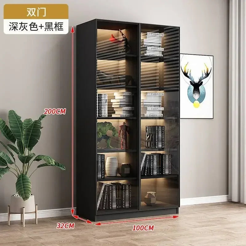 Modern Dust-Proof Bookcase with Glass Door Display Cabinet Modern Luxury Customized Home Living Room Integrated Bookshelf