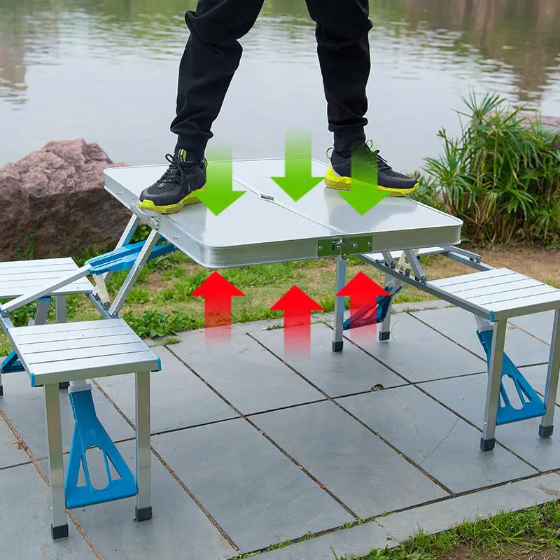 New Folding Camping Table with 4 Chairs Portable Folding Table Courtyard Table Alloy Connected Simple Fold Picnic Table Outdoor