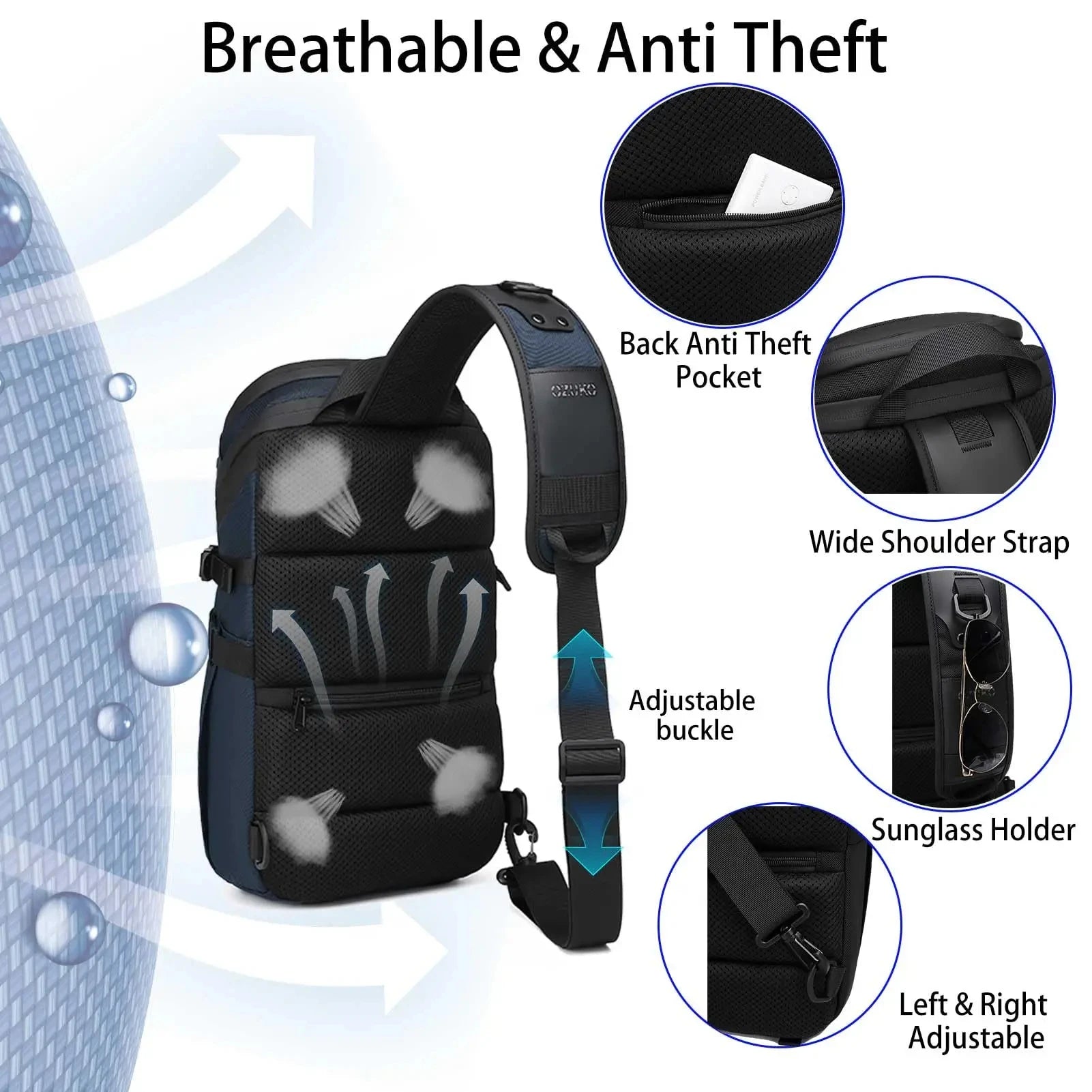 Anti Theft Sling Bag Shoulder Crossbody Backpack Waterproof Chest Bag with USB Charging Port Lightweight Casual Daypack