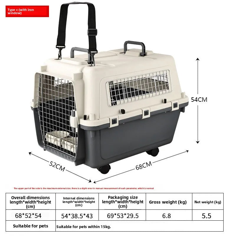 Pet Aviation Case Carrier Rolling Plastic Airline Approved Breathable Pet Cages Wire Door Travel Dog Cat Trolley Case Products