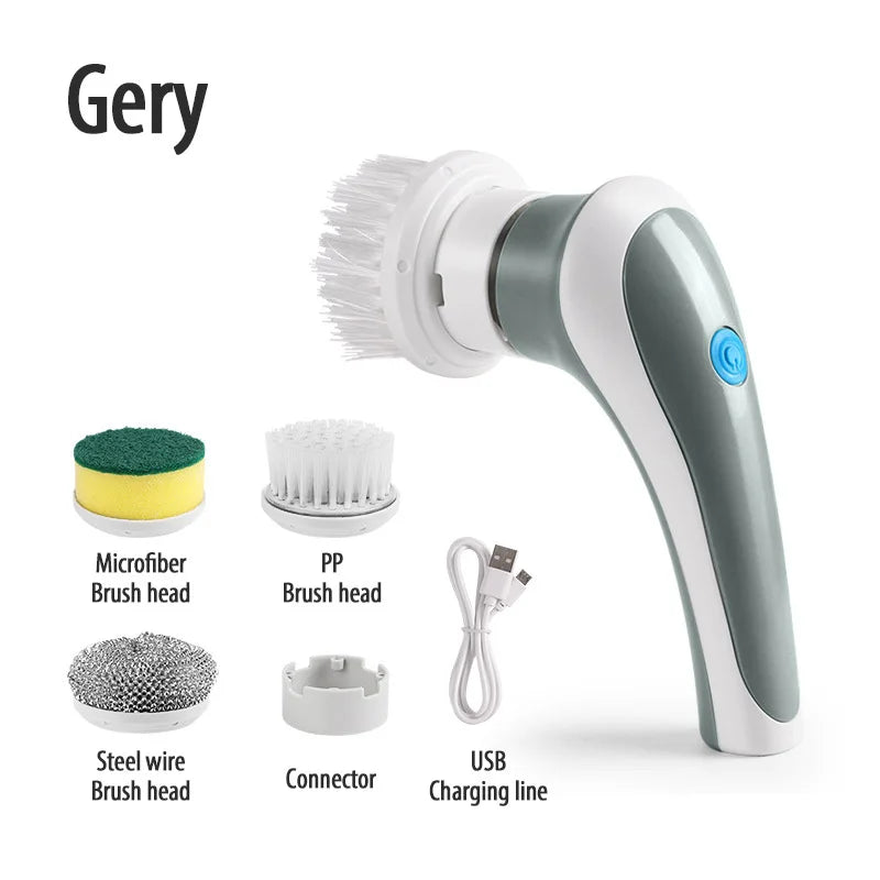 4-in-1 Multifunctional Electric Brush for Cleaning Sinks, Windows, Etc.-USB Charging, Rotating Sponge and Wire Brush
