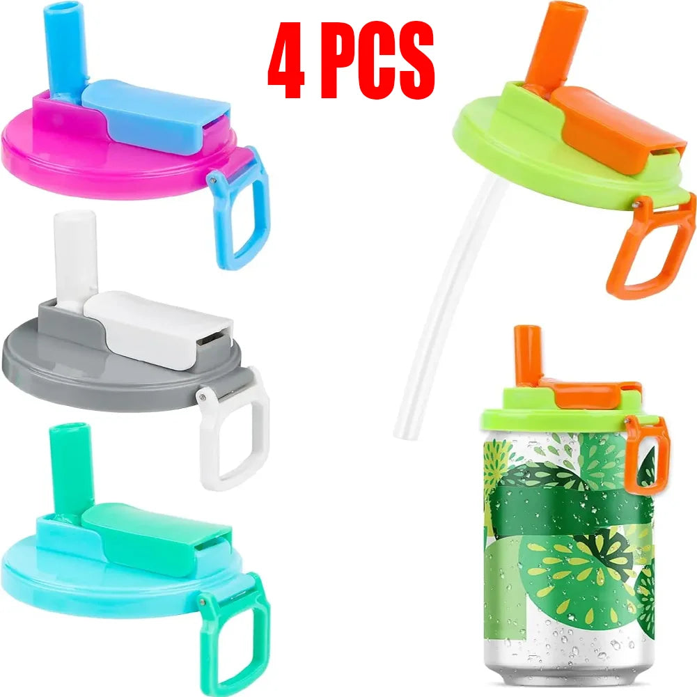 Can Lids With Straws Reusable Silicone Beverage Can Lids Leak-Proof Soda Can Covers With Straws For 2.13” Cans Pack Of 4