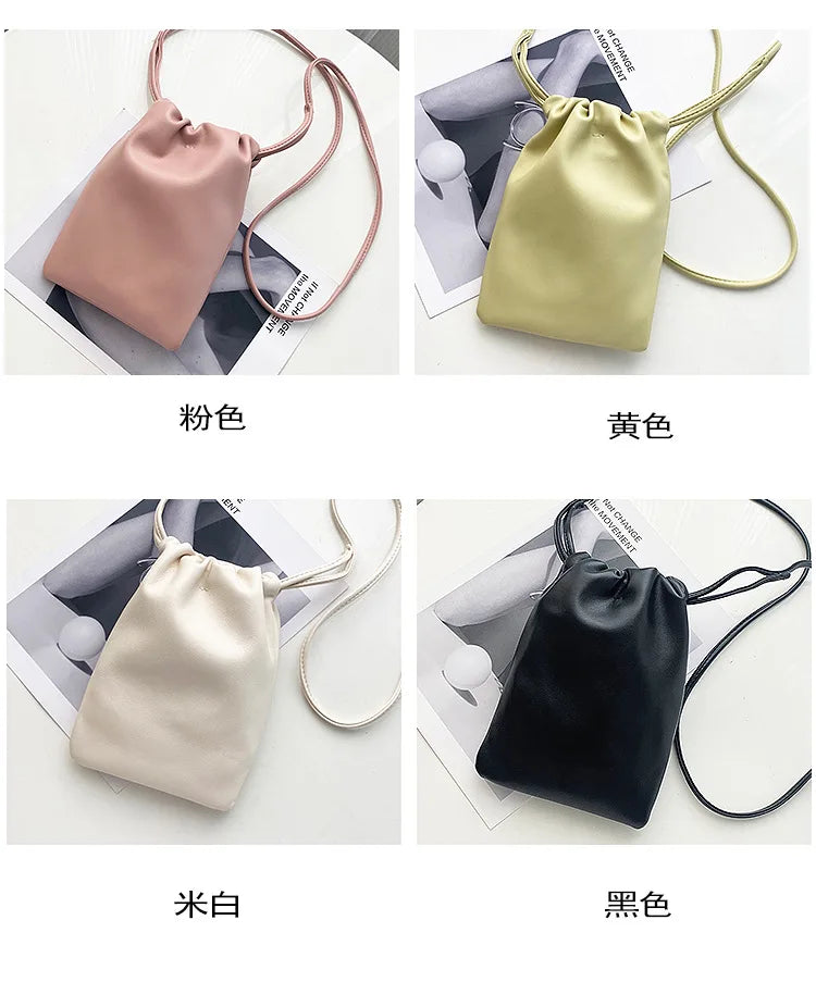 Casual Drawstring Bag Style Women Crossbody Bag Candy Color Lady Mini Bucket Bag for Mobile Phone Female Shoulder Purse Wallet