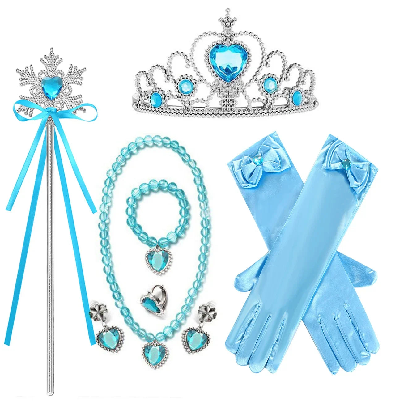Princess Girls Anna Elsa Accessory Costume Photography Props Gloves Tiara Angle Fairy Wand Jewelry Set Fancy Dress Role Play