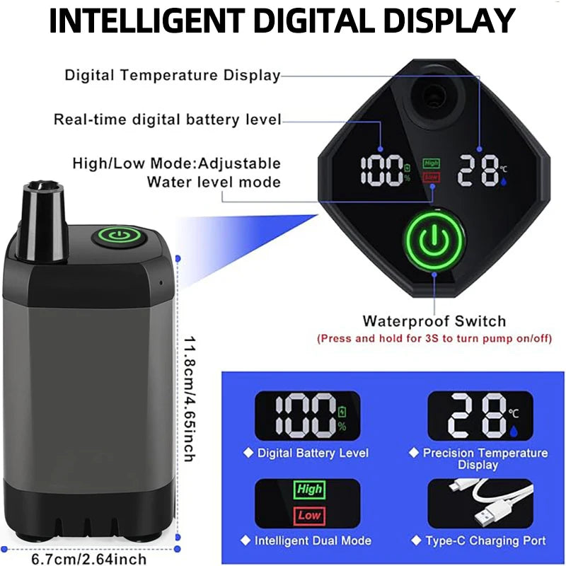 Portable camping shower equipment, 6000mAh rechargeable, LED display screen, outdoor simple electric mobile shower set