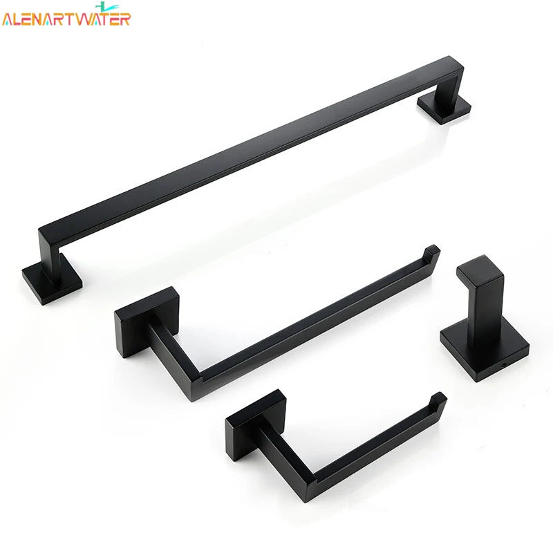 Bathroom Accessories Set Matte Black Wall Shelf Toilet Roll Paper Holder Robe Hook Hanger Towel Rail Bar Rack Ring Bath Hardware