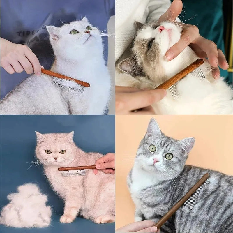 Cat Comb Stainless Steel Pet Hair Remover Wooden Handle Cat Hair Comb Pet Grooming Massage Dog Brush Cleaning Tool Pets Supplies