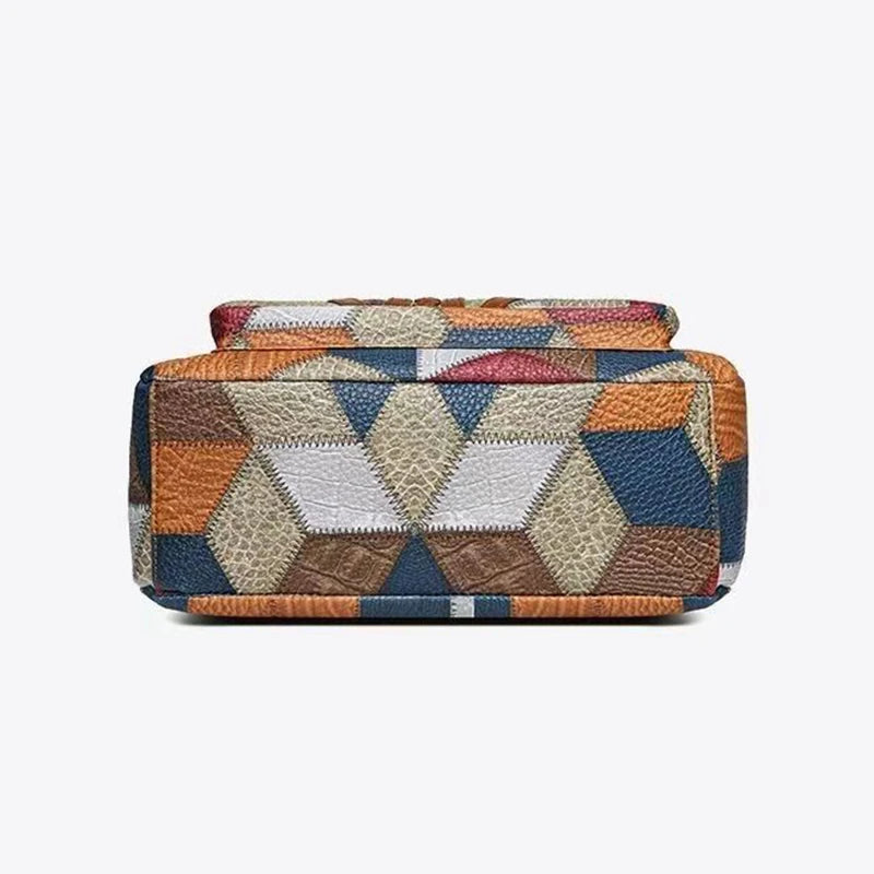 Neutral style backpack for moms with a strap design. Single shoulder bag with a patchwork pattern. Adjustable shoulder strap.