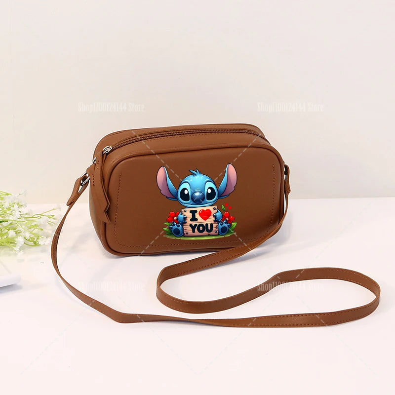 Lilo & Stitch Women Crossbody Zipper Mobile Phone Shoulder Bag Female Handbag Cartoon Multifunction Small Bag Lady Purse Gift