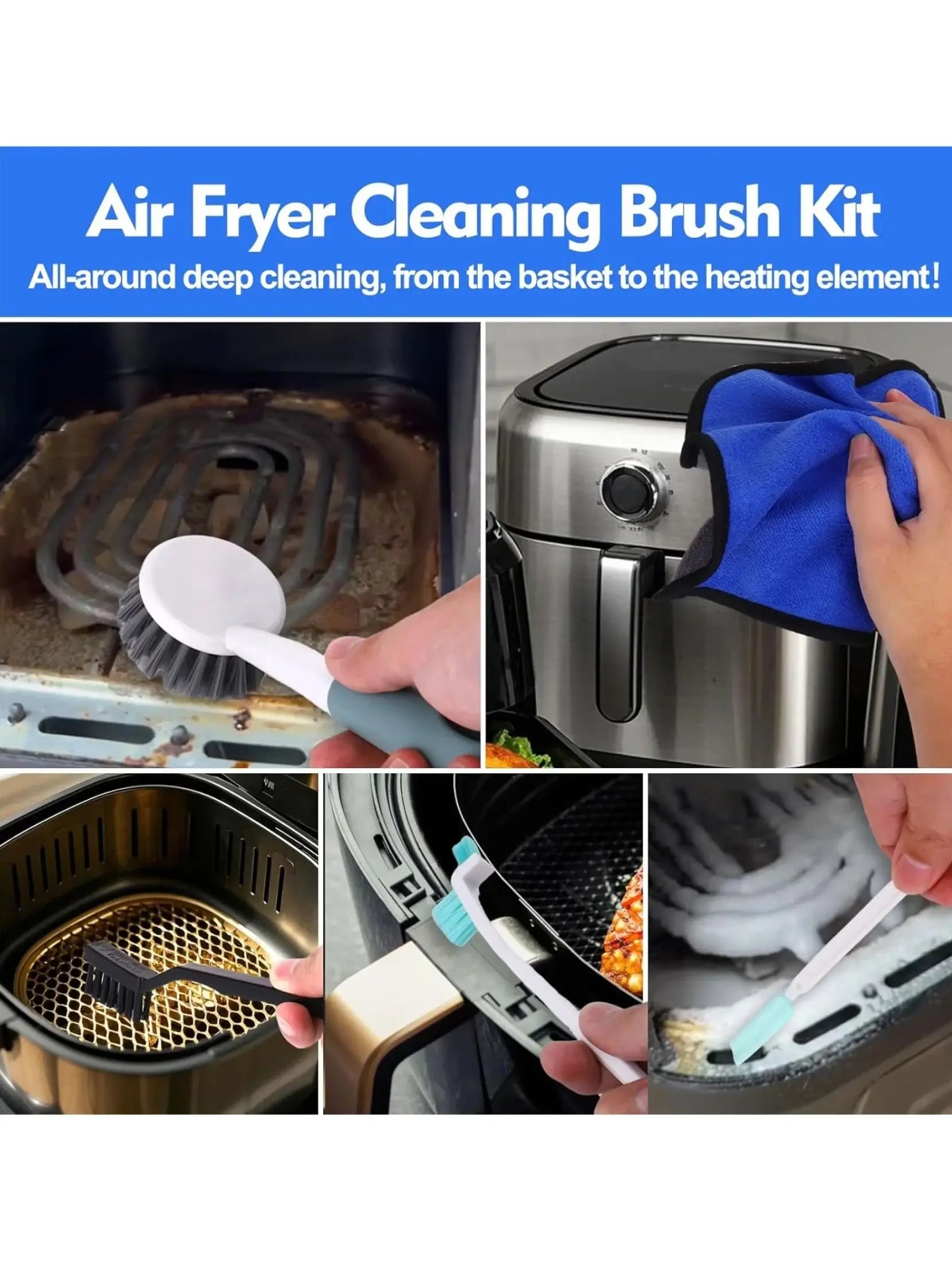 Air Fryer Cleaner Brush Kits, 6 Pcs Air Fryer Cleaning brush Tools Accessories, Kitchen Cleaning Tools
