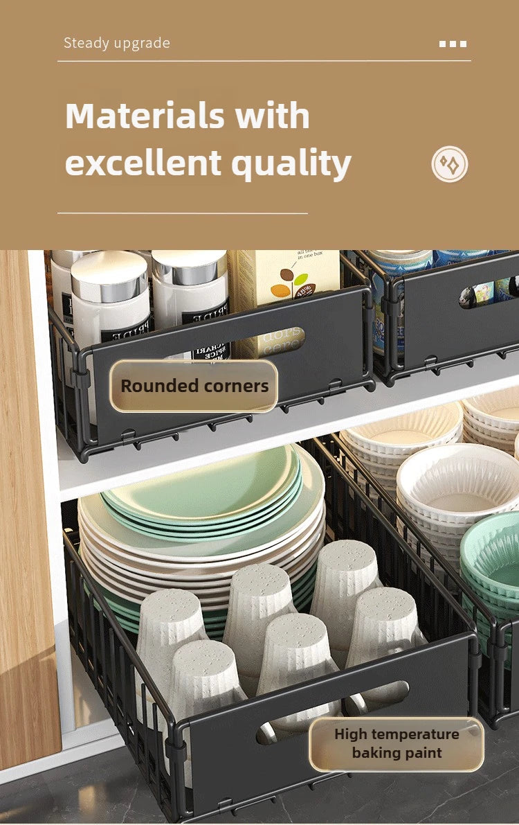 Non Perforated Folding Cabinet with Pull-out Basket Multifunctional Snack Storage Rack Household Kitchen Sink Storage Rack