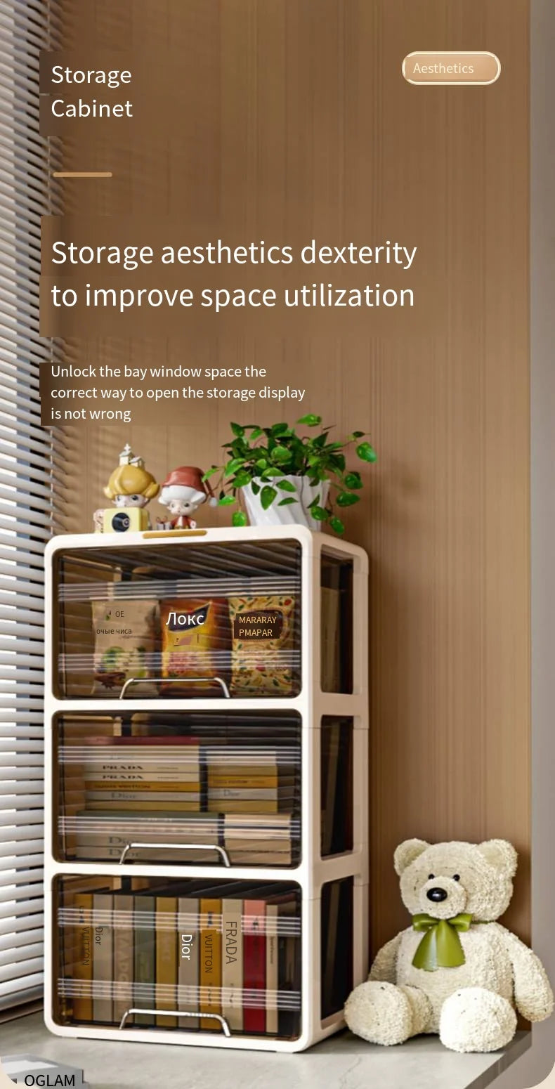 Window-side storage cabinet, transparent storage cabinet that doesn't require installation, large-capacity bedroom storage box