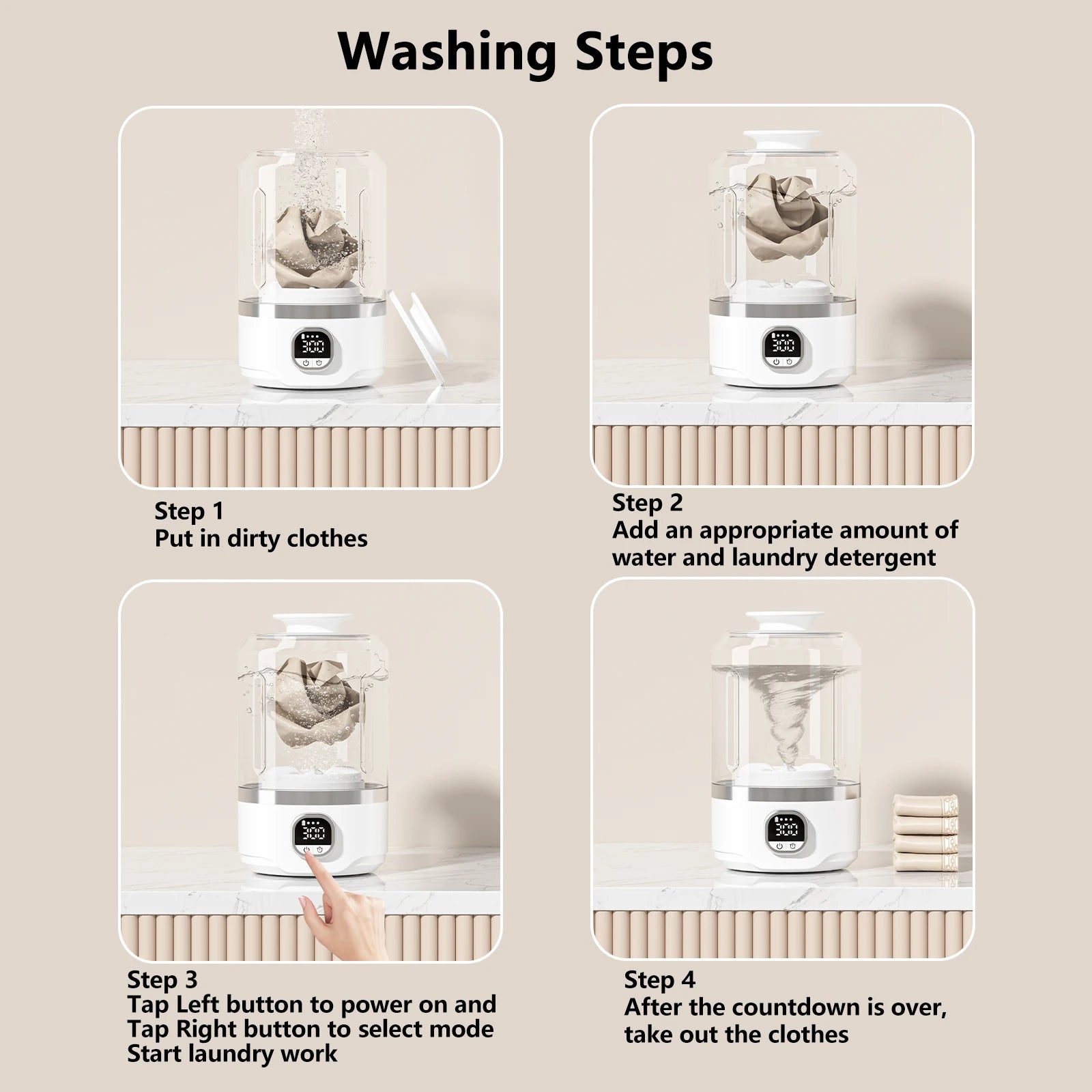 4000mAh Battery Fully Automatic Mini Portable Washing Machine which can wash underwear socks suitable for business tripsoutdoor