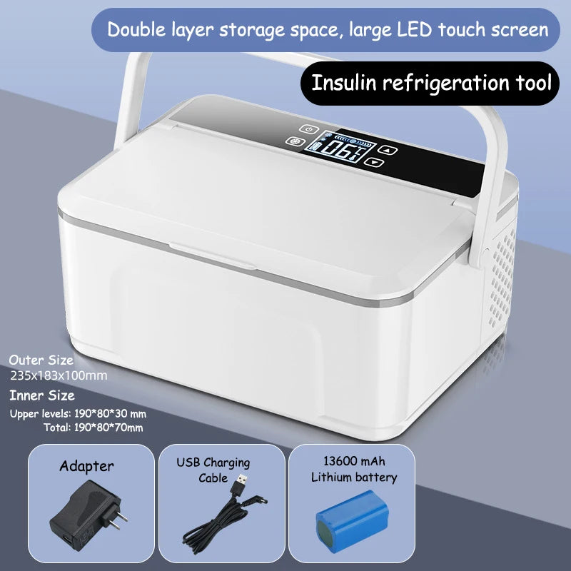 Portable Double-deck Insulin Refrigeration Box Car Mounted Household Travel Small Rechargeable Medicine Refrigeration Cold Tool