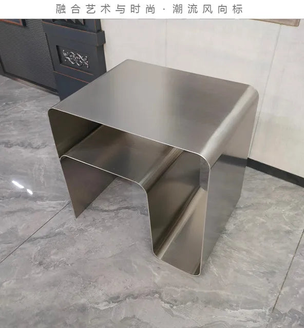 Minimalist Stainless Steel Bedside Table Side Several Integrated Molding Storage Cabinets End Table Furniture