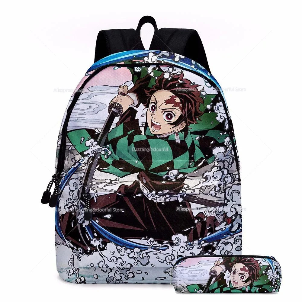 Demon Slayer Nezuko Backpacks 2pcs Girls School Bags Kimetsu No Yaiba Kids Anime Bagpacks Female Male Bookbag Gifts