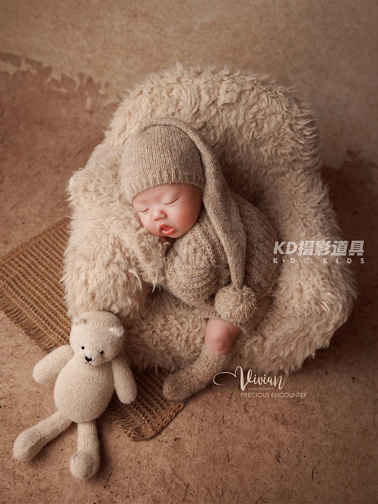 0-1 Month Newborn Photography Scenes Props Knitted Baby Costume Set Teddy Bear Doll Coffee Maker Props Studio Photo Accessories