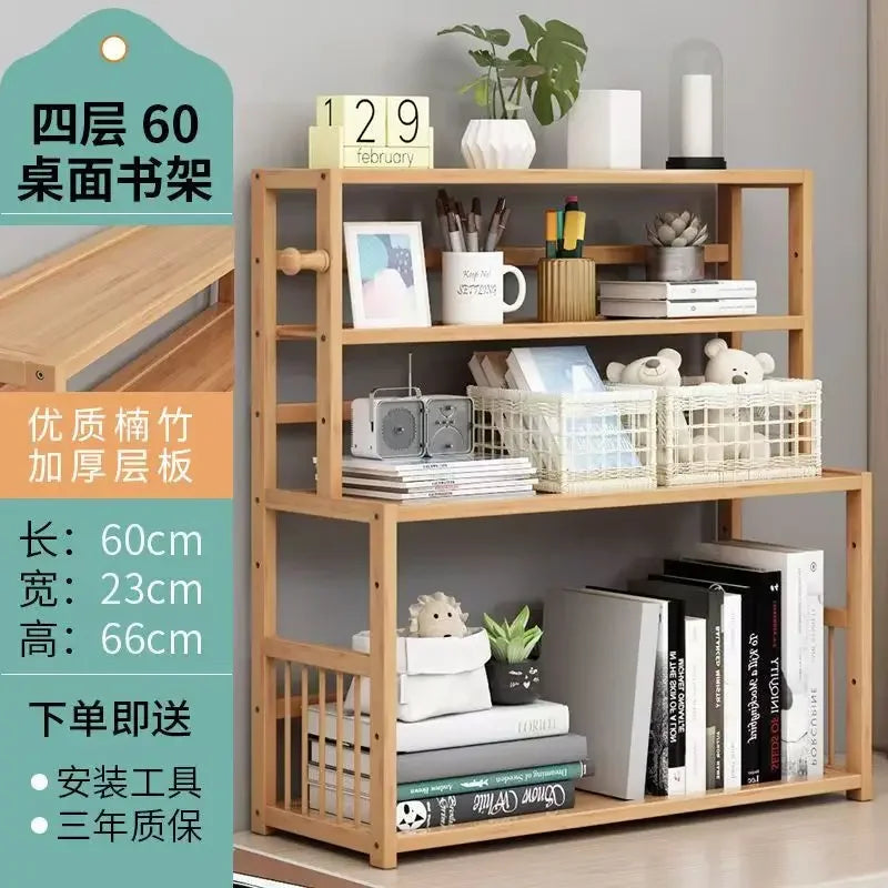 3-tier Wooden Bookshelf Office Student Stationery Organizer Magazine Holder Home Sundries Storage Shelves Kitchen Seasoning Rack