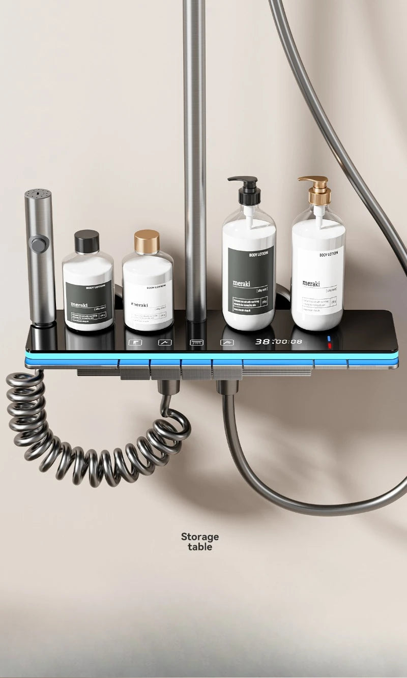 Grey Four Mode Shower System Intelligent Digital Bathroom Shower Faucet Set Temperature Display Rainlfall Bathroom Shower Set