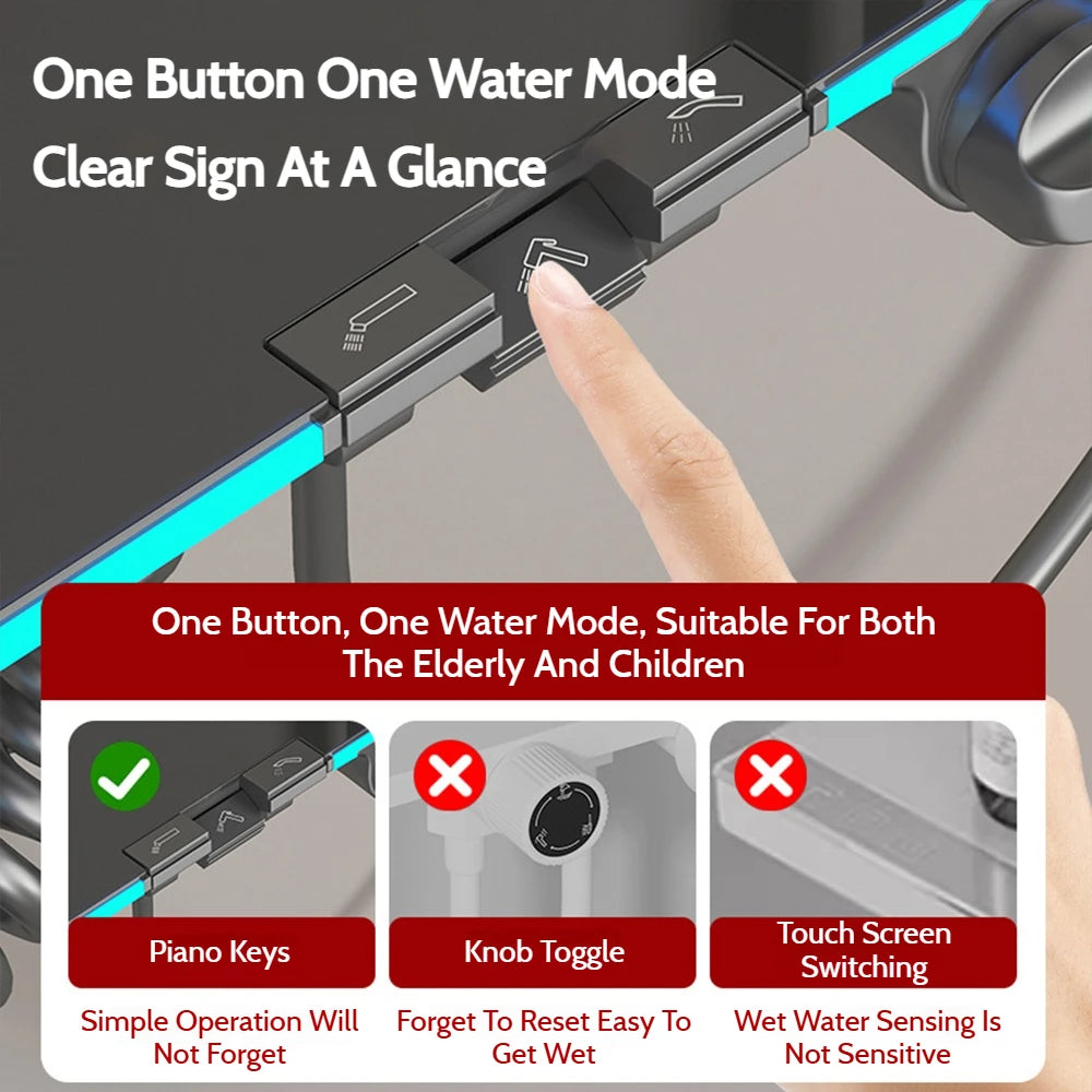 Grey Brass Waterfall Wall Mount Smart Temperature Digital Display Bathtub Faucet Bathroom Faucet Bath Shower Faucet Mixer Crane