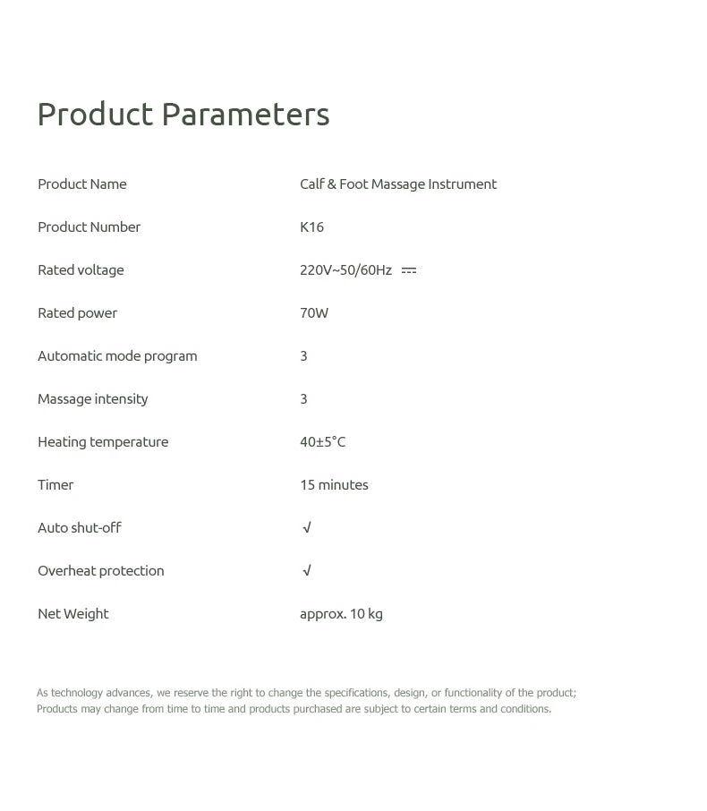 MARESE Electric Calf and Foot Massage Machine Vibration Shiatsu Air Compression Heat Rolling Kneading Leg Beauty Massager K16