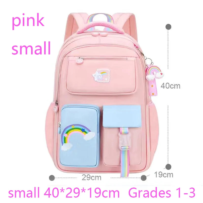 Kids Backpacks for Macaron Color Girls School Bookbag for Teenage Backpack Cute Multiple Pouch School Bag And Rainbow Pendant