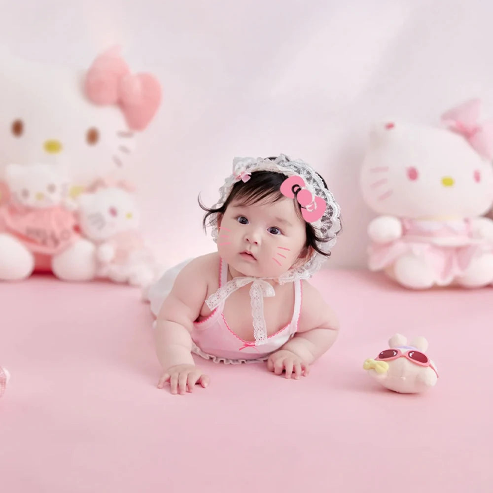 Cute Pink Cartoon Theme 3-4 Month Baby Photography Clothing Kit Kt Cat Doll Studio 100 Days Baby Girl Art Photo Props Accessory