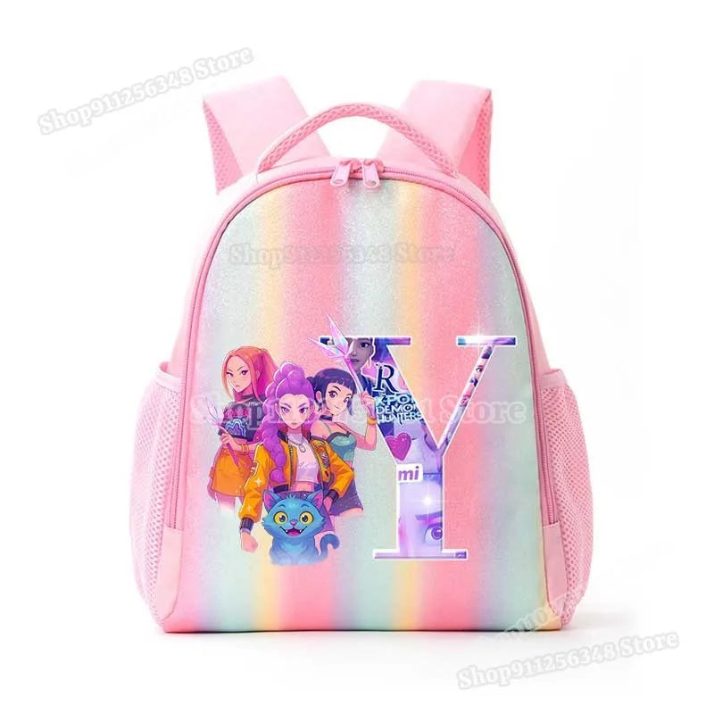 Anime K-pop Demon Hunters Letter A-Z Print Kids Backpack Girls Lightweight Casual School Back Pack Rainbow Color Mochilas Gifts