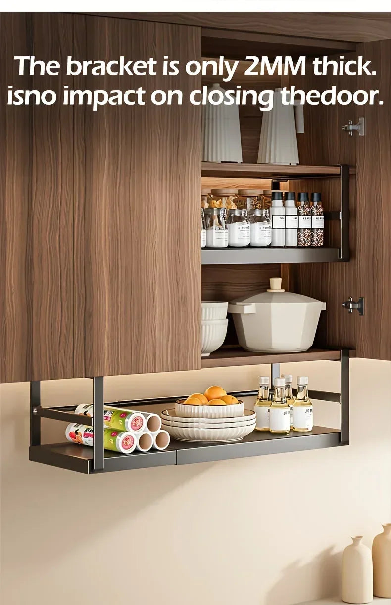 Stainless Steel Shelves Adjustable Spice Stand Storage Room Kitchen Metal Expansion Cabinet Kitchen Hanging Seasoning Rack